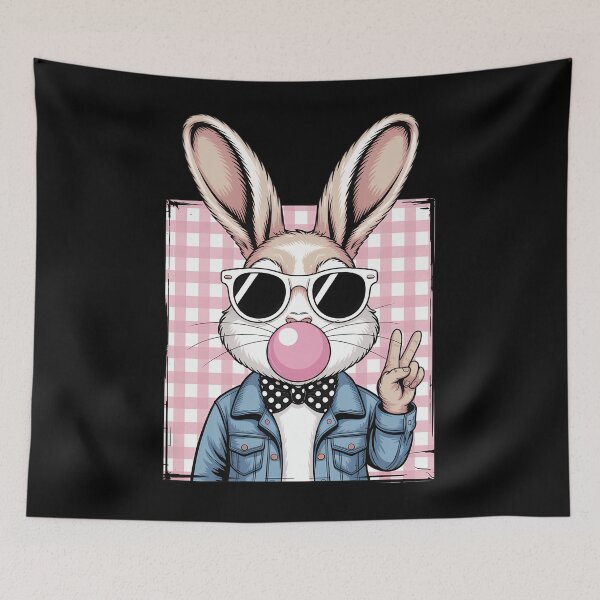Item preview, Easter Bunny Blowing Bubble Gum Girl Kids Happy Easter designed and sold by EllenJast.