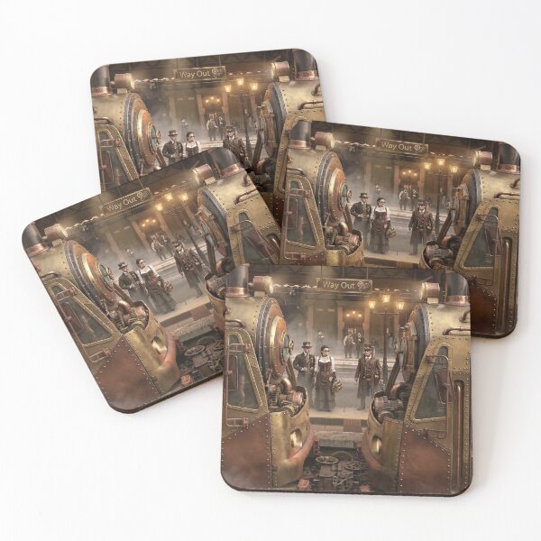 Item preview, Steampunk Railway Station - Vintage Industrial Steam Train & Victorian Travelers designed and sold by steampunkimages.