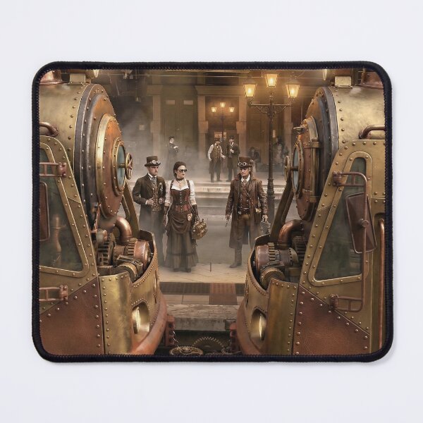 Item preview, Steampunk Railway Station - Vintage Industrial Steam Train & Victorian Travelers designed and sold by steampunkimages.