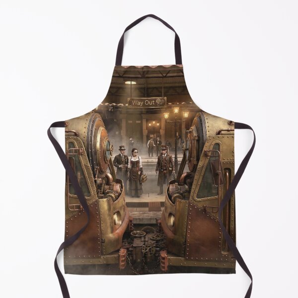 Item preview, Steampunk Railway Station - Vintage Industrial Steam Train & Victorian Travelers designed and sold by steampunkimages.