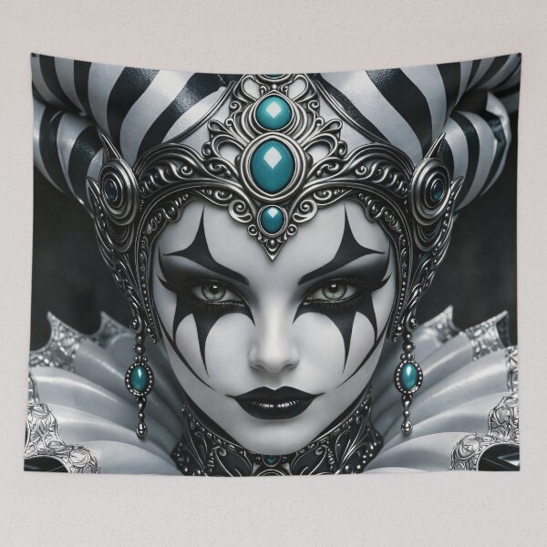 Item preview, Elegant Black and White Harlequin Queen Portrait designed and sold by Kaleidoscope Print.
