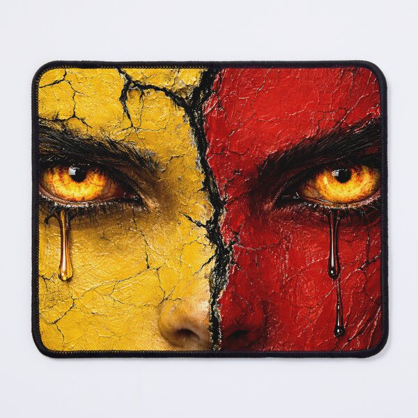 Item preview, Split Face Fire Portrait in Red and Gold designed and sold by Kaleidoscope Print.