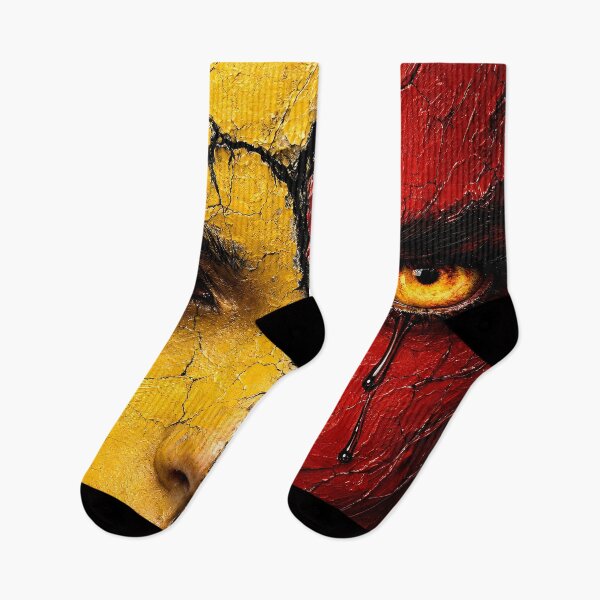 Item preview, Split Face Fire Portrait in Red and Gold designed and sold by Kaleidoscope Print.