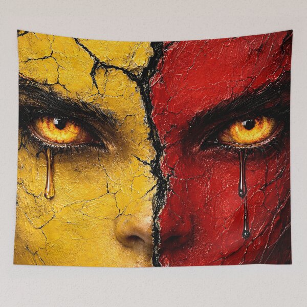 Item preview, Split Face Fire Portrait in Red and Gold designed and sold by Kaleidoscope Print.