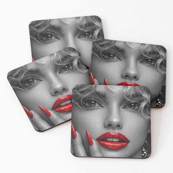 Item preview, Red Lips Black and White Glam Portrait designed and sold by Kaleidoscope Print.