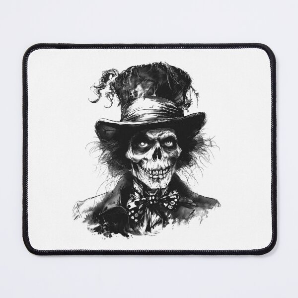 Item preview, Mad Hatter Skull - Black and White Gothic Portrait Art designed and sold by inkoutninja.