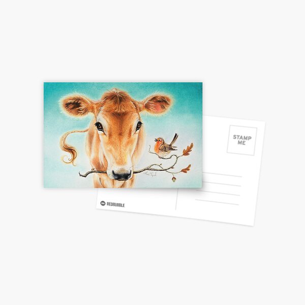 Calf and bird by Maria Tiqwah Postcard