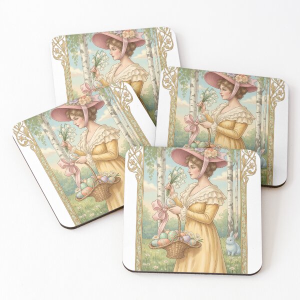 Item preview, Vintage Art Nouveau Springtime Lady with Easter Basket and Bunny Illustration designed and sold by The Archive Alchemist.
