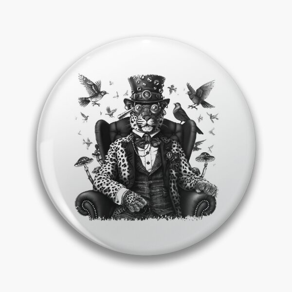 Item preview, Steampunk Leopard Gentleman - Black and White Victorian Animal Portrait  designed and sold by inkoutninja.