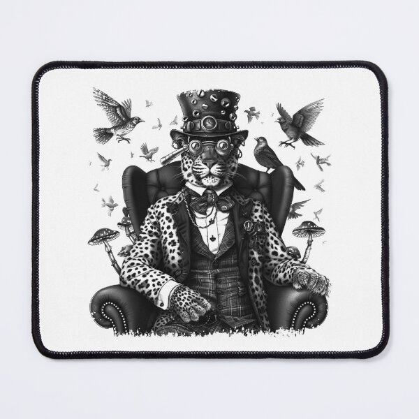 Item preview, Steampunk Leopard Gentleman - Black and White Victorian Animal Portrait  designed and sold by inkoutninja.