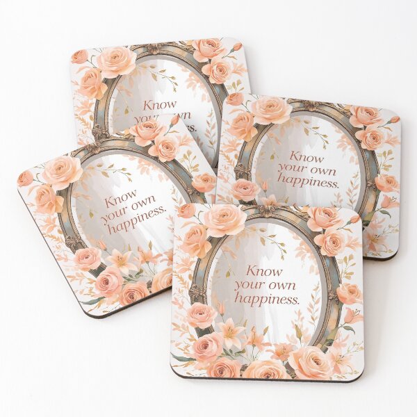 Item preview, Floral Mirror Quote Art – "Know Your Own Happiness" in Peach and Gold Tones designed and sold by Deezyned.