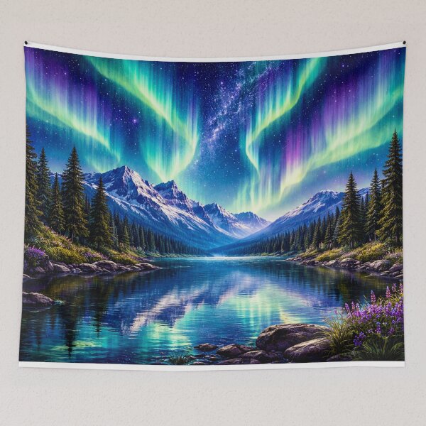 Item preview, Northern Lights Over Mountains Aurora Borealis designed and sold by Myra365Art.