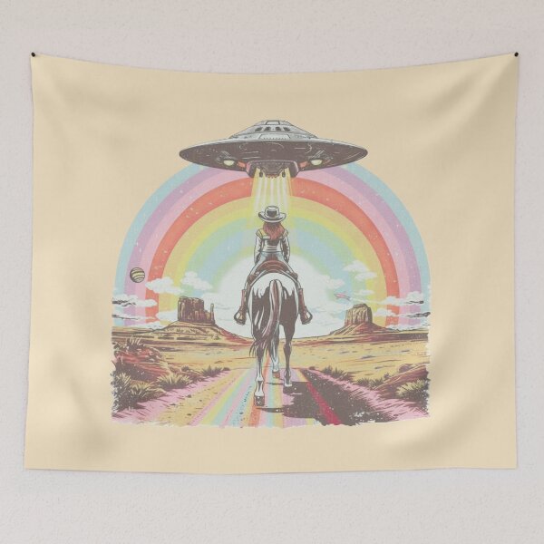 Item preview, Space Cowgirl UFO Rainbow Desert Fantasy Poster designed and sold by Vicky021.