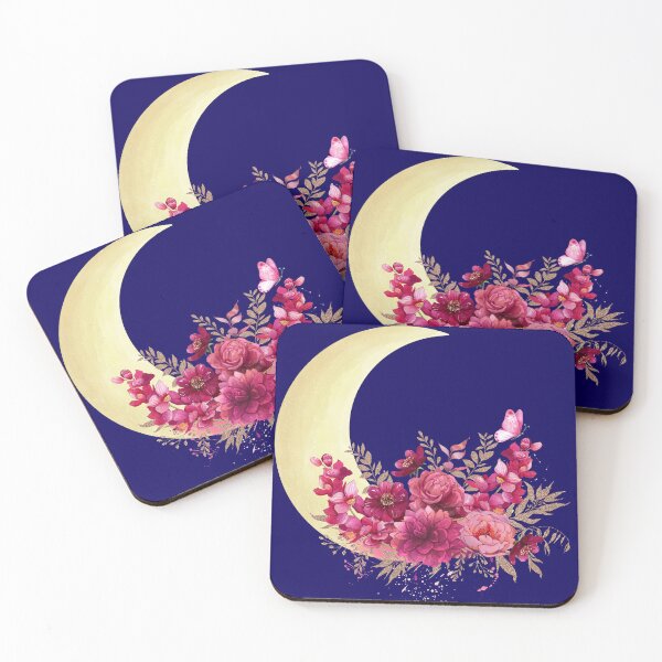 Item preview, Floral Crescent Moon Design – Pink Watercolor Flowers & Butterfly Aesthetic designed and sold by kpwi_maduwanthi.