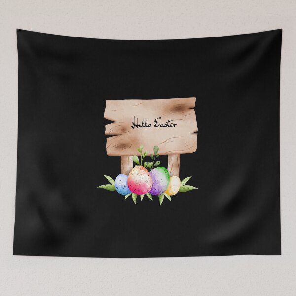 Item preview, Hello Easter Wooden Sign with Colorful Eggs and Greenery Sticker designed and sold by FestivityFinds.