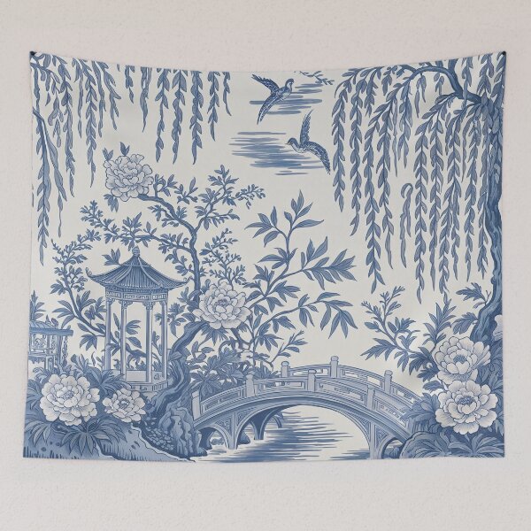 Item preview, Blue Willow Chinoiserie Pattern – Vintage Cobalt Porcelain Floral Wallpaper Design designed and sold by Tamas Das.