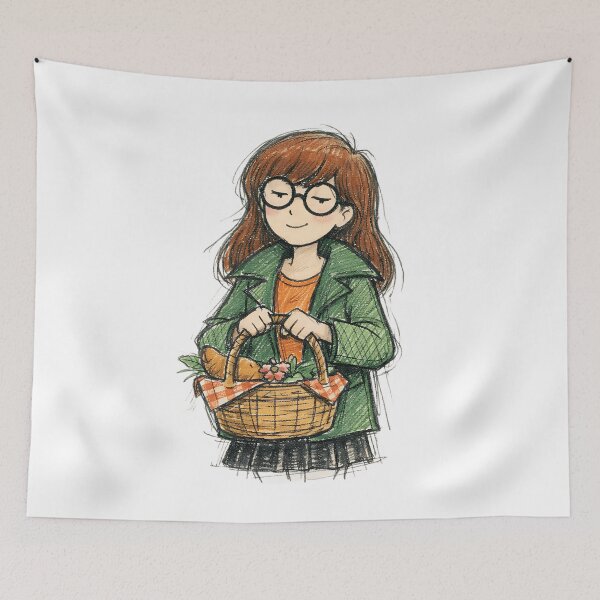 Item preview, Daria with Wicker Basket designed and sold by LIS AND MELIVERSO.