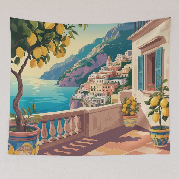 Item preview, Amalfi Coast Positano Vintage Travel Poster – Retro 1950s Italian Riviera Wall Art designed and sold by Tamas Das.