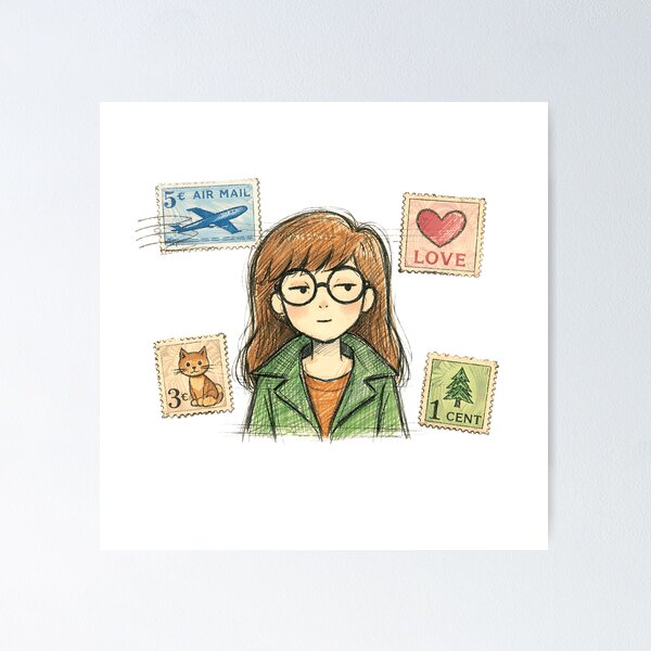 Item preview, DARIA WITH VINTAGE STAMPS designed and sold by LIS AND MELIVERSO.