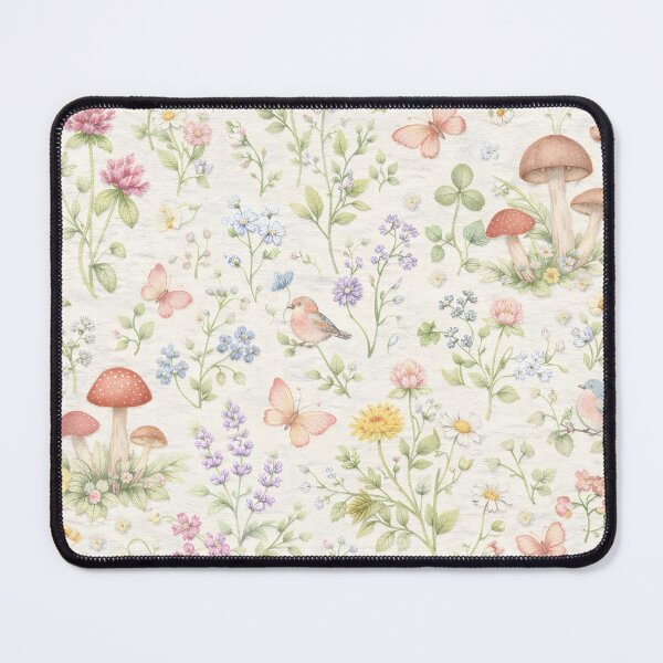 Artikelvorschau, Verspieltes Kissendesign mit Blumen-, Pilz- und Schmetterlingsmotiv entworfen und verkauft von FestivityFinds.