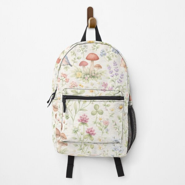 Artikelvorschau, Verspieltes Kissendesign mit Blumen-, Pilz- und Schmetterlingsmotiv entworfen und verkauft von FestivityFinds.