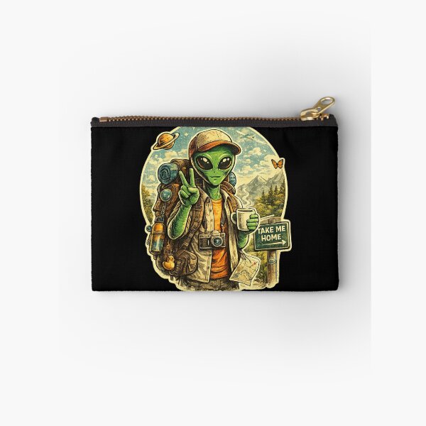 Item preview, Retro Camping Alien Sticker – Cute UFO Traveler Backpacker with Coffee, Vintage Space Adventure Aesthetic designed and sold by AvalonTshirts.