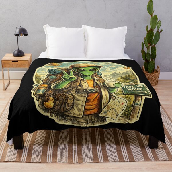 Item preview, Retro Camping Alien Sticker – Cute UFO Traveler Backpacker with Coffee, Vintage Space Adventure Aesthetic designed and sold by AvalonTshirts.