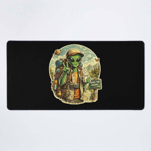 Item preview, Retro Camping Alien Sticker – Cute UFO Traveler Backpacker with Coffee, Vintage Space Adventure Aesthetic designed and sold by AvalonTshirts.