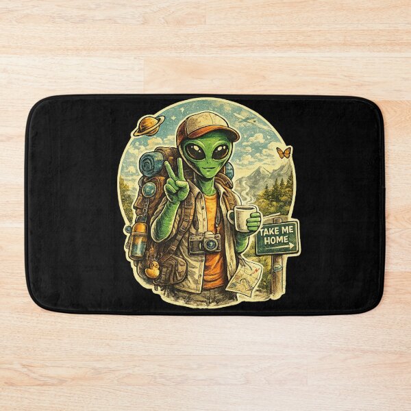 Item preview, Retro Camping Alien Sticker – Cute UFO Traveler Backpacker with Coffee, Vintage Space Adventure Aesthetic designed and sold by AvalonTshirts.