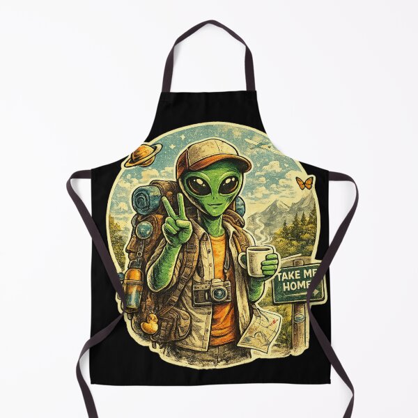 Item preview, Retro Camping Alien Sticker – Cute UFO Traveler Backpacker with Coffee, Vintage Space Adventure Aesthetic designed and sold by AvalonTshirts.