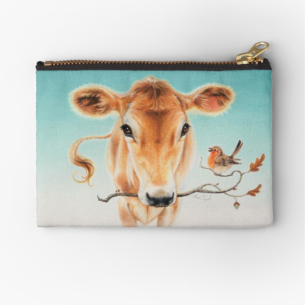 Calf and bird by Maria Tiqwah Zipper Pouch