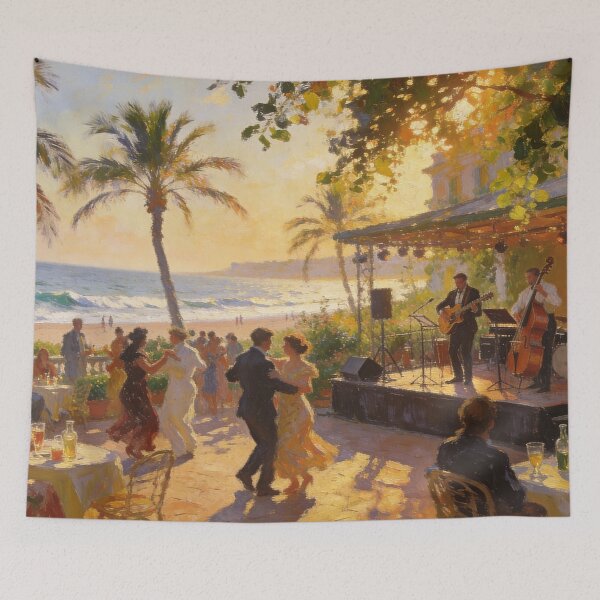 Item preview, Jazz Beach Nightclub Painting, Dancing Crowd, Musicians &  Sunset, Beach Views, Wall Art designed and sold by BlareBlare.
