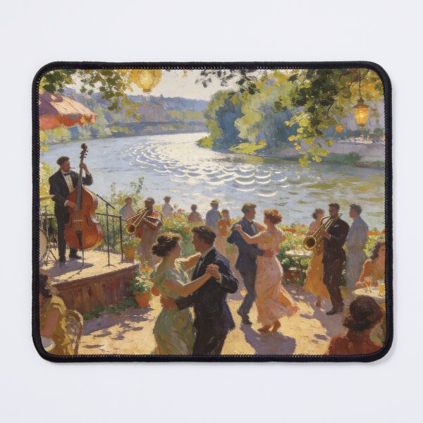 Item preview, Lively Jazz Club Scene Artwork, People Dancing & Drinking by River in Impressionism Style designed and sold by BlareBlare.