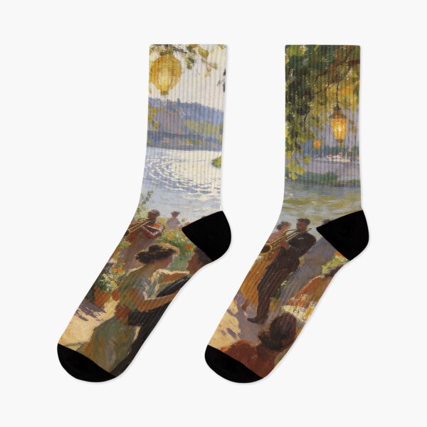 Item preview, Lively Jazz Club Scene Artwork, People Dancing & Drinking by  River in Impressionism Style designed and sold by BlareBlare.
