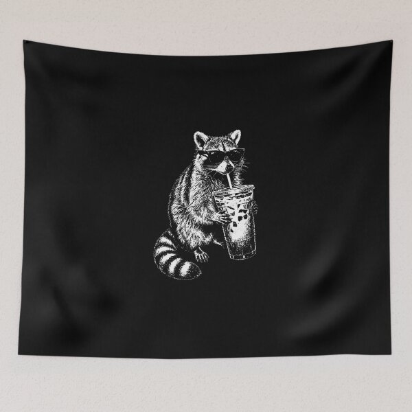 Item preview, Raccoon Drinking Iced Coffee, Retro Prehistoric Animal Meme, Funny Coffee Lover designed and sold by NinMema.