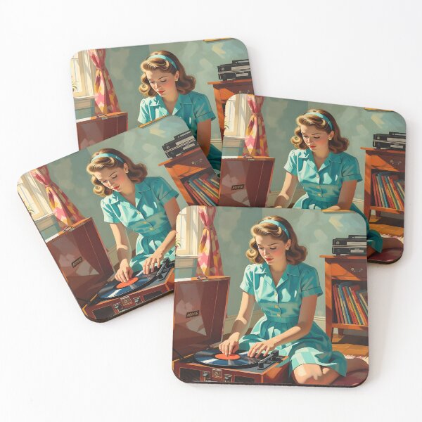 Item preview, 1950s Teenage Girl Playing Records — Retro Rock and Roll Art Print | Mid-Century Music Poster, Vintage Americana Wall Decor designed and sold by MooLaLa.Store.