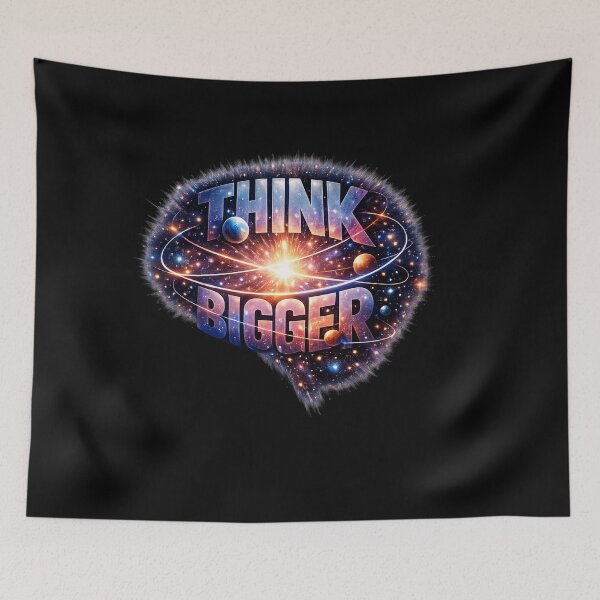 Item preview, THINK BIGGER - Cosmic Galaxy Brain Typography Motivational Design designed and sold by MKreative Studio.
