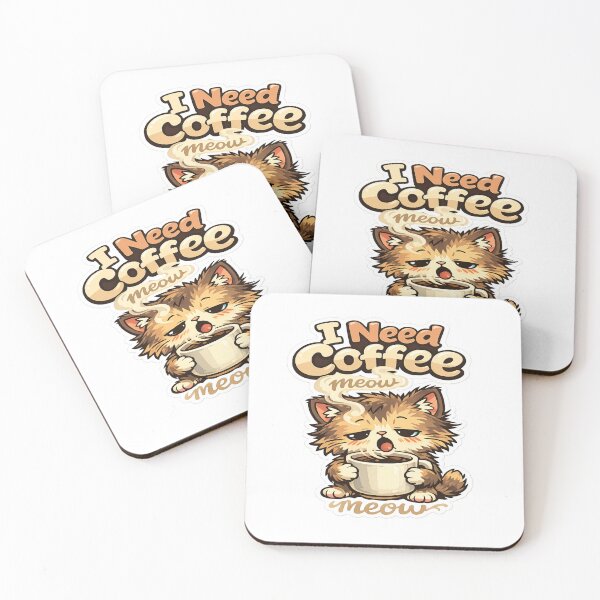 Item preview, I Need Coffee Meow Cute Cat Coffee Lover Funny Morning Cat Kawaii Sticker designed and sold by ArtWaveStudio8.