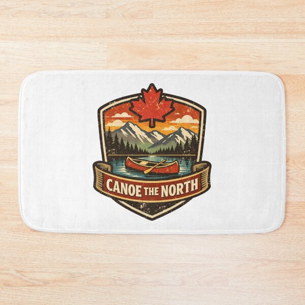 Aperçu de l'œuvre Insigne rétro Canoe the North Canada – Design vintage d'aventure en canoë en pleine nature créée et vendue par Globalcitytees.