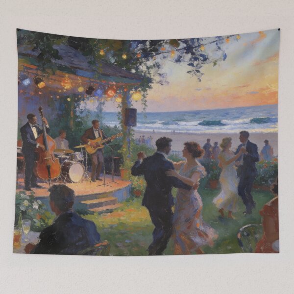 Item preview, Romantic Jazz Bar Wall Art, Impressionist Nightclub with Beach Views designed and sold by BlareBlare.