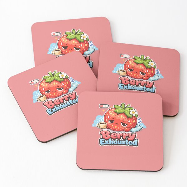 Item preview, Berry Exhausted – Kawaii Tired Strawberry with Coffee designed and sold by apanoracar.