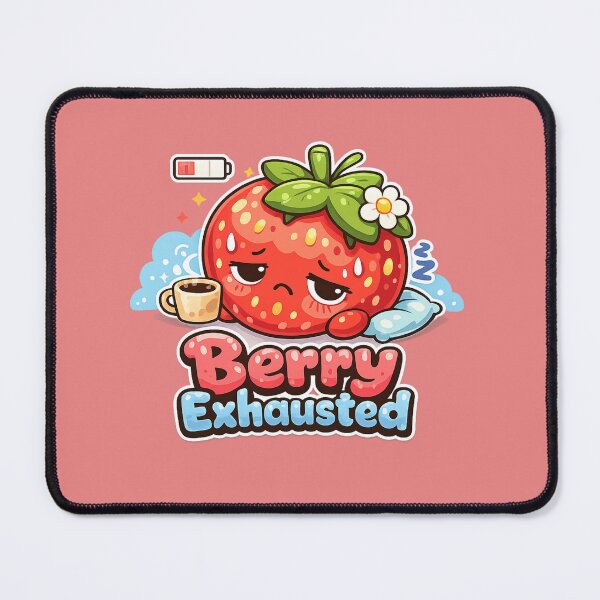 Item preview, Berry Exhausted – Kawaii Tired Strawberry with Coffee designed and sold by apanoracar.