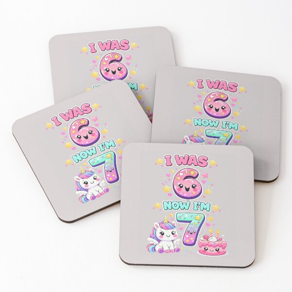 Item preview, I was 6 Now I'm 7 6 7 Unicorn 7 Years Old Birthday Kids Girl designed and sold by MabelWells.