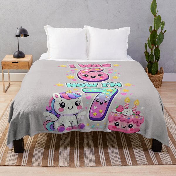 Item preview, I was 6 Now I'm 7 6 7 Unicorn 7 Years Old Birthday Kids Girl designed and sold by MabelWells.