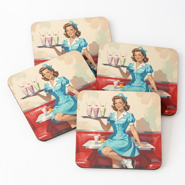 Item preview, Retro Roller Skating Diner Waitress — 1950s Milkshake Girl Art Print | Vintage Diner Wall Decor, Mid-Century Americana Poster designed and sold by MooLaLa.Store.