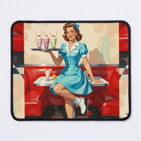 Item preview, Retro Roller Skating Diner Waitress — 1950s Milkshake Girl Art Print | Vintage Diner Wall Decor, Mid-Century Americana Poster designed and sold by MooLaLa.Store.