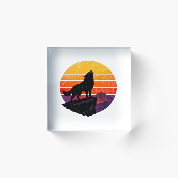 Item preview, Retro Sunset Wolf Silhouette – Vintage 80s Howling Wolf Synthwave Aesthetic T-Shirt Design designed and sold by ArtWaveStudio8.