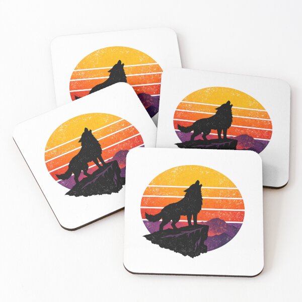 Item preview, Retro Sunset Wolf Silhouette – Vintage 80s Howling Wolf Synthwave Aesthetic T-Shirt Design designed and sold by ArtWaveStudio8.