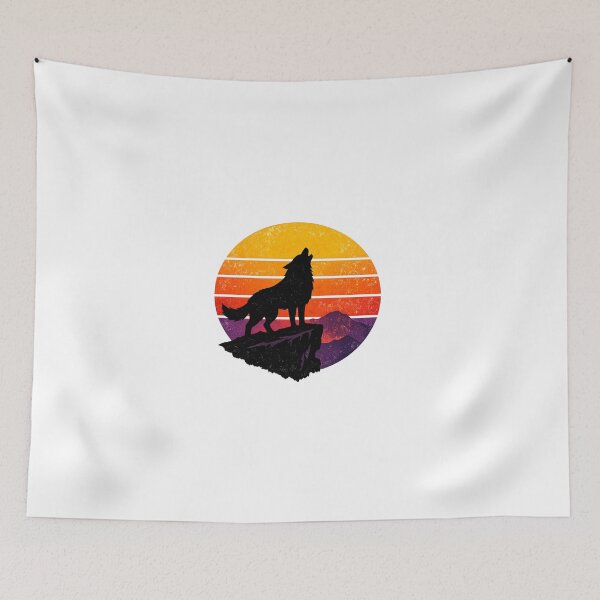 Item preview, Retro Sunset Wolf Silhouette – Vintage 80s Howling Wolf Synthwave Aesthetic T-Shirt Design designed and sold by ArtWaveStudio8.
