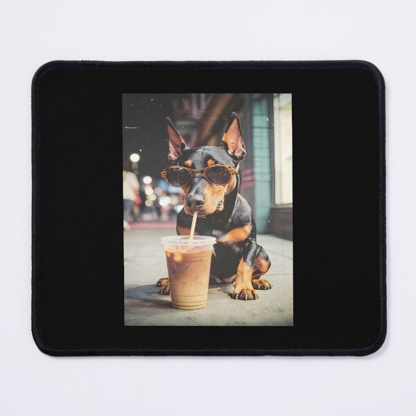Item preview, Funny Doberman Drinking Iced Coffee designed and sold by Szekeresrenato.